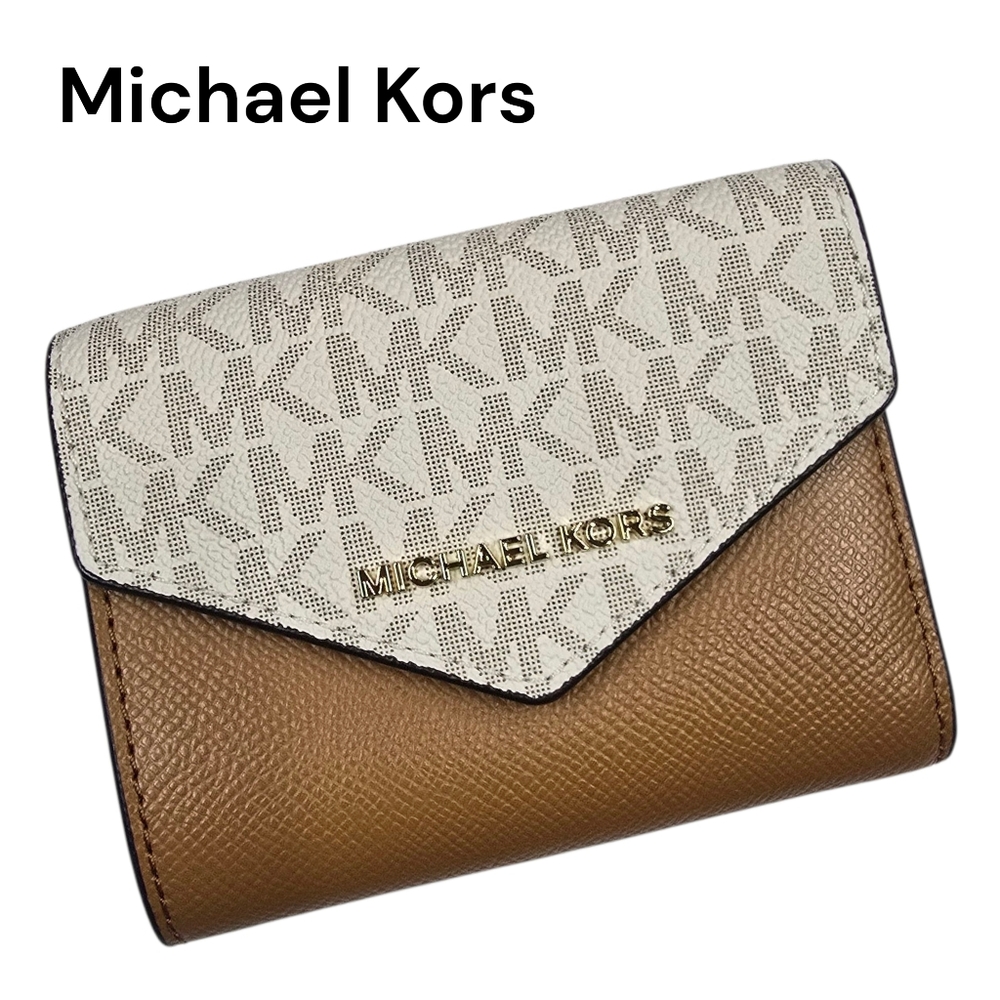 Michael‎ Kors Jet Set Two-Tone Signature Logo Tri-Fold Wallet ☆
